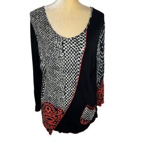 Parsley & Sage Black Multi Print Tunic Top Artsy Art to Wear Size Large
